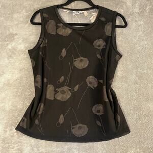 ECEG Vintage Black Mesh Floral Tank Women's Small Y2K Gothic Sheer Fairy Grunge